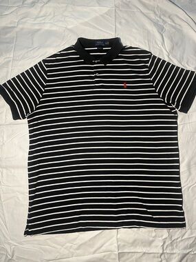 Men’s Polo by Ralph Lauren Black & White Striped Polo Classic Fit Shirt XXL